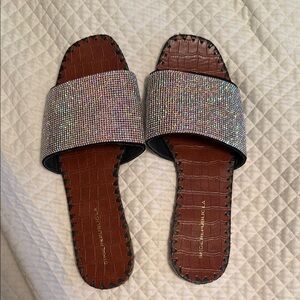 Shoe Republic LA Brown Silver Sparkle Sandals